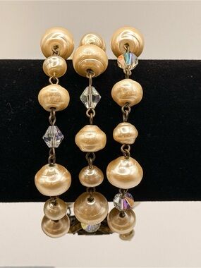 Sweet Romance Fresh Water Pearl Triple Strand Bracelet with Crystal Drops